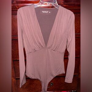 Women’s Abercrombie Plunge V-Neck Brown Long Sleeve Bodysuit